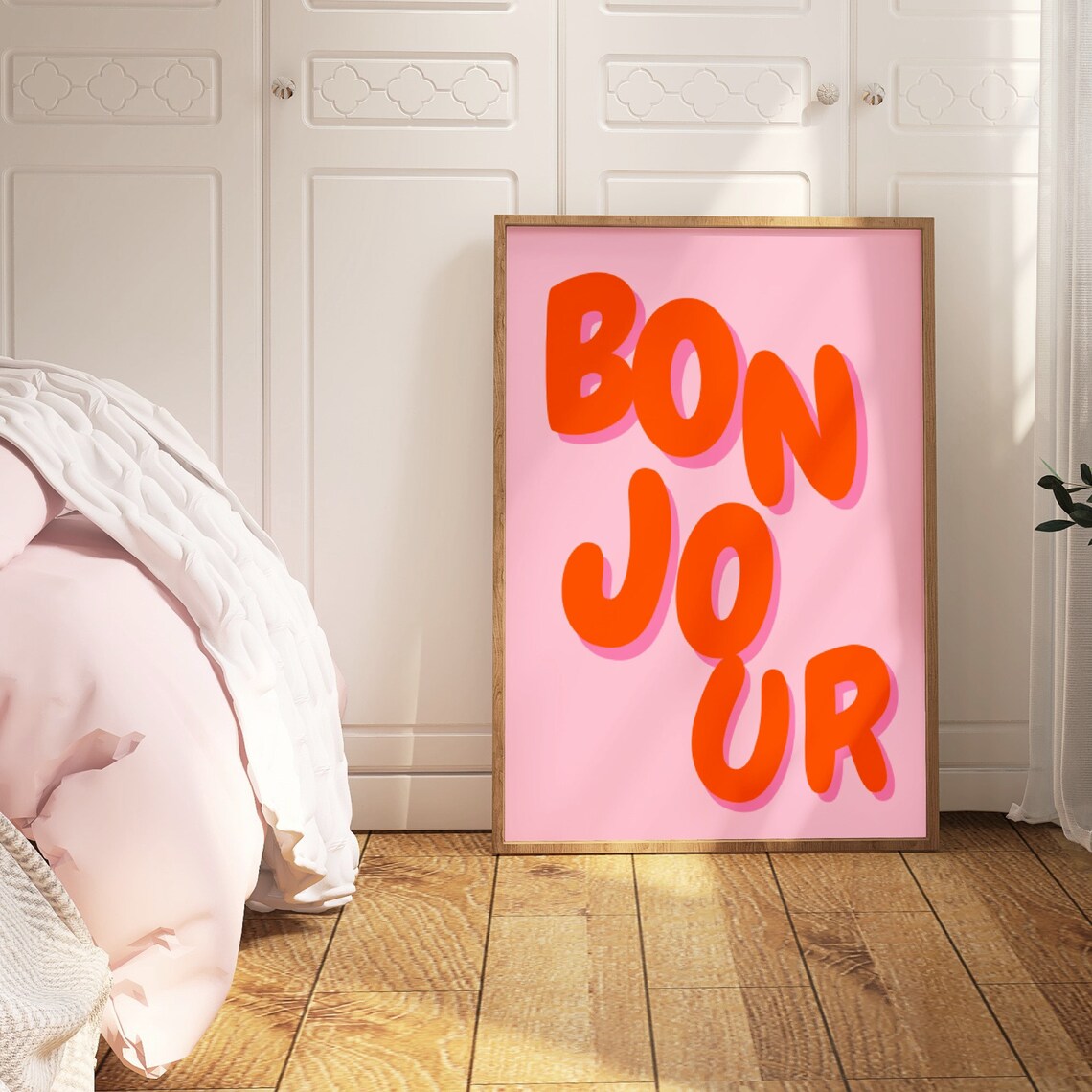 Bon Jour Pink Retro Typography Poster French Phrase Preppy Room Decor - Image 3
