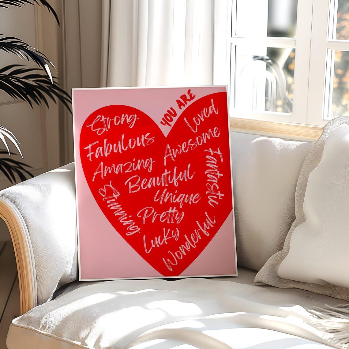 You Are Loved Red Heart White Affirmation Script Uplifting Gift Poster - Image 3