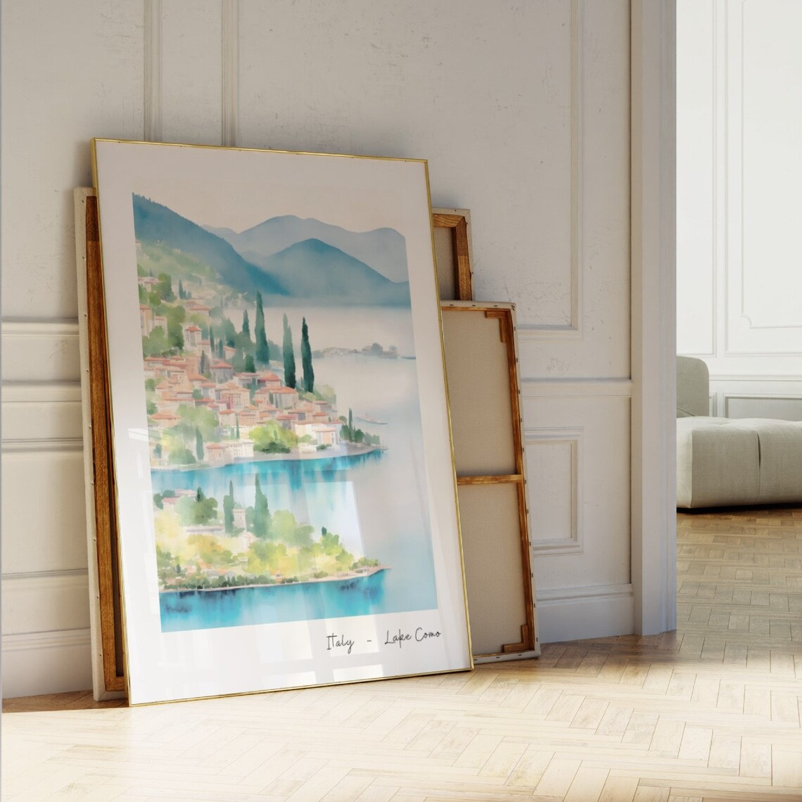 Lake Como Italy Watercolor Lakeside Italian Town Travel Poster - Image 3