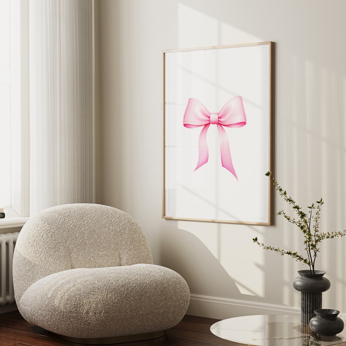 Pink Satin Bow Preppy Coquette Minimalist Elegant Sweet Nursery Poster - Image 3