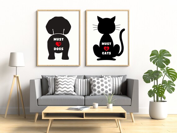 Must Love Dogs Must Love Cats Two Poster Silhouette Set Pet Lover Gift