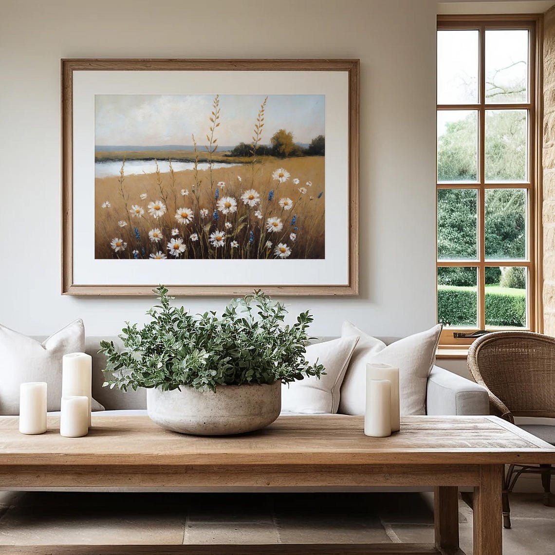 White Daisies Wildflower Meadow Lake Vintage Botanical Field Poster - Image 4