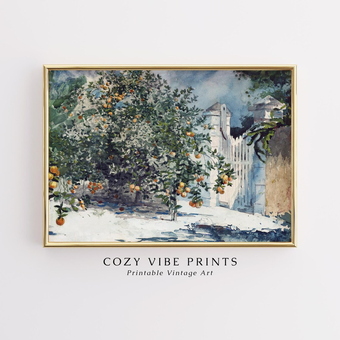 Orange Trees Watercolor Painting Mediterranean Villa Garden Poster - Image 2