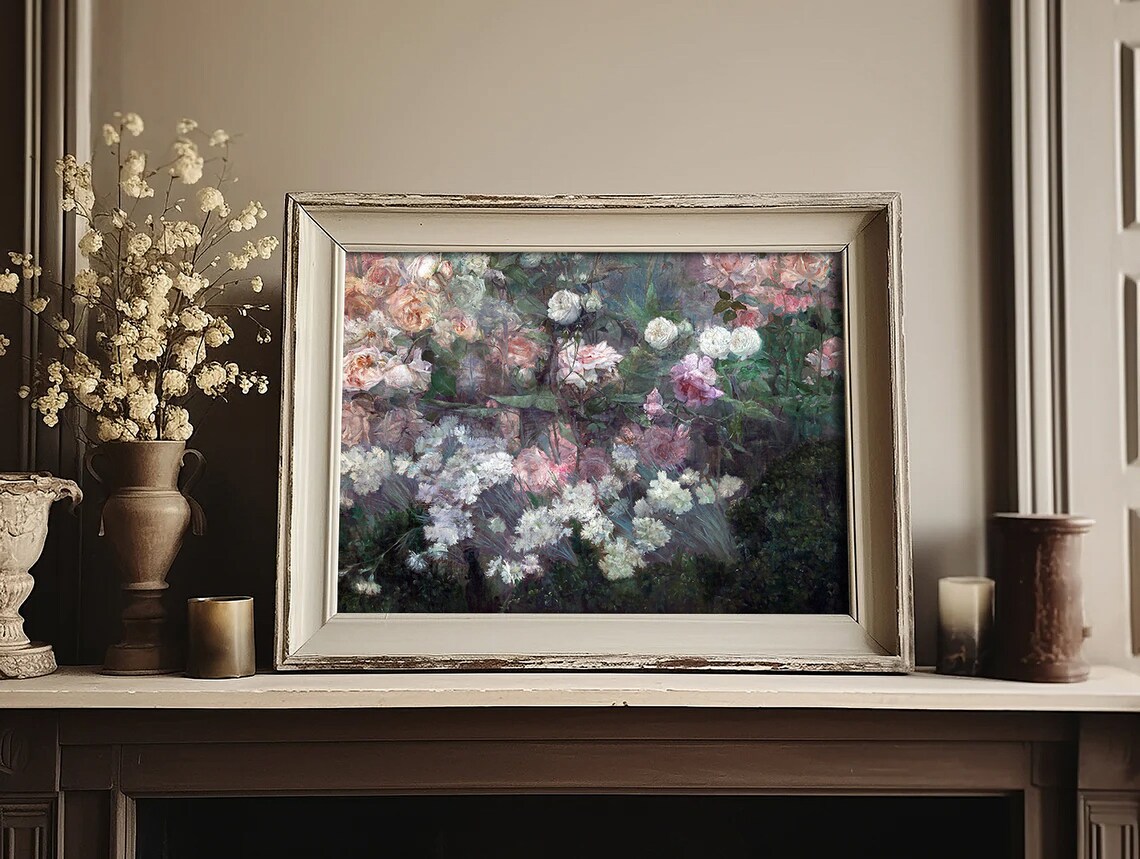 Vintage Rose Garden Impressionist Oil Painting Lush Floral Poster - Image 4