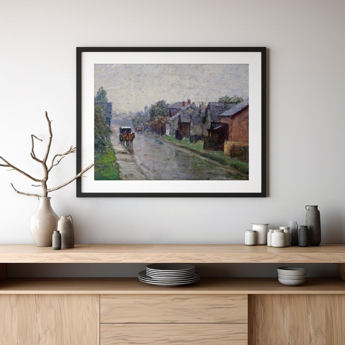Village Street Horse Carriage Vintage Impressionist Town Poster - Image 3