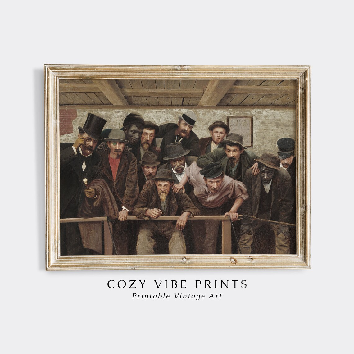 Vintage Spectators Oil Painting Men Leaning On Wooden Rail Poster