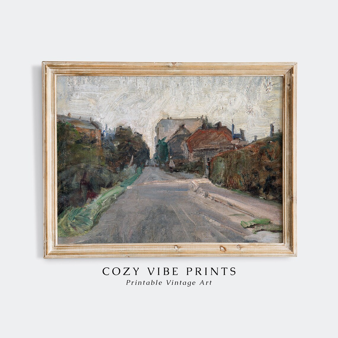 Rustic Village Street Houses Vintage Oil Painting Countryside Poster - Image 2