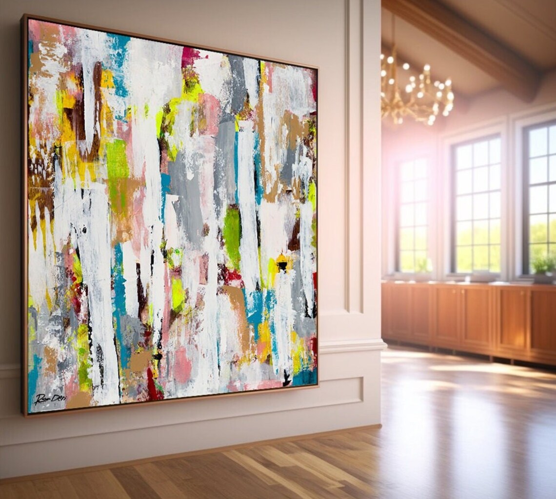 Soft Beige And White Drip Abstract Painting By Ron Deri Poster - Image 3
