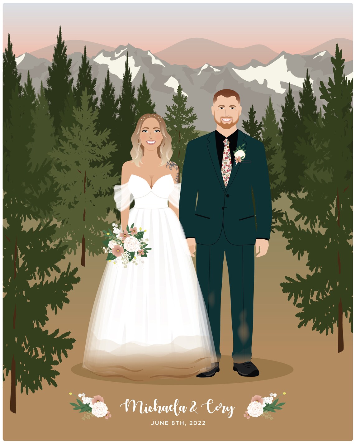 Wedding Portrait, Paper Anniversary Couple Gift - Image 2