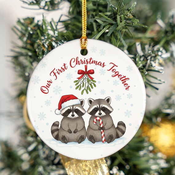 Our First Christmas Together Raccoon Mistletoe Cute Couple Ornament Holiday Print