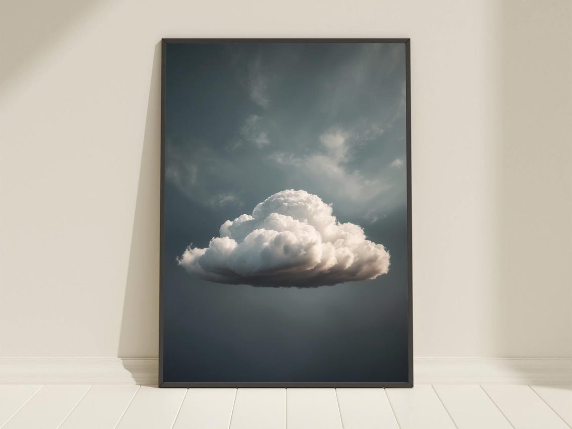Single White Cloud Dark Moody Sky Minimalist Photography Poster