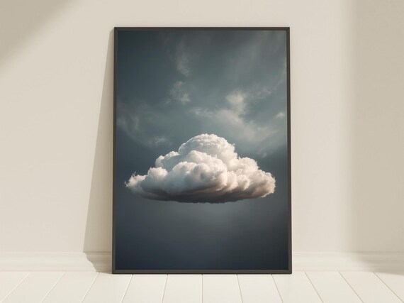 Single White Cloud Dark Moody Sky Minimalist Photography Poster