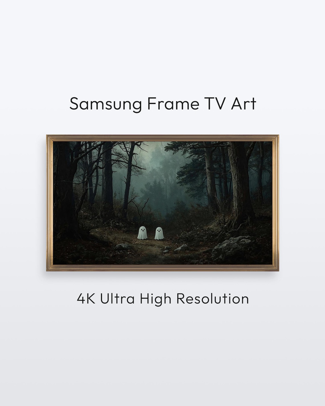 Ghosts In Misty Dark Forest Vintage Landscape Halloween TV Poster