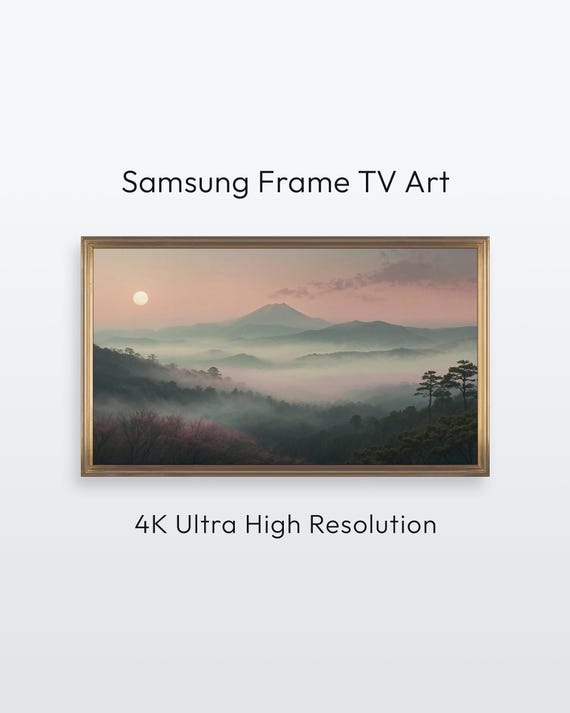 Samsung Frame Tv Art Sunset Mountain Minimalist Serene Landscape 4k Print