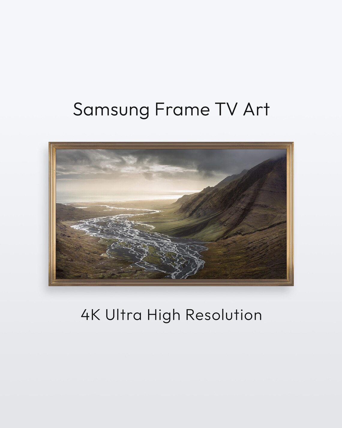 Iceland Moody Braided River Valley Landscape Photography Frame TV Art Print