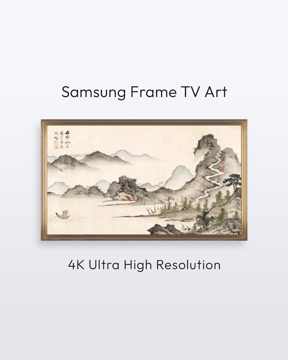 Samsung Frame Tv Art Foggy Mountain Vintage Asian 4k Print