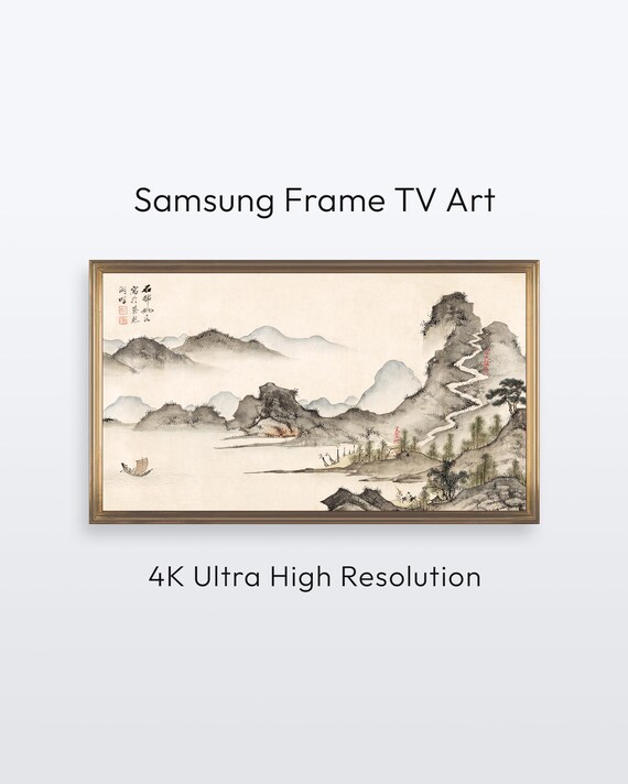 Vintage Asian Ink Mountain Mist Landscape Wall Art for Frame TV