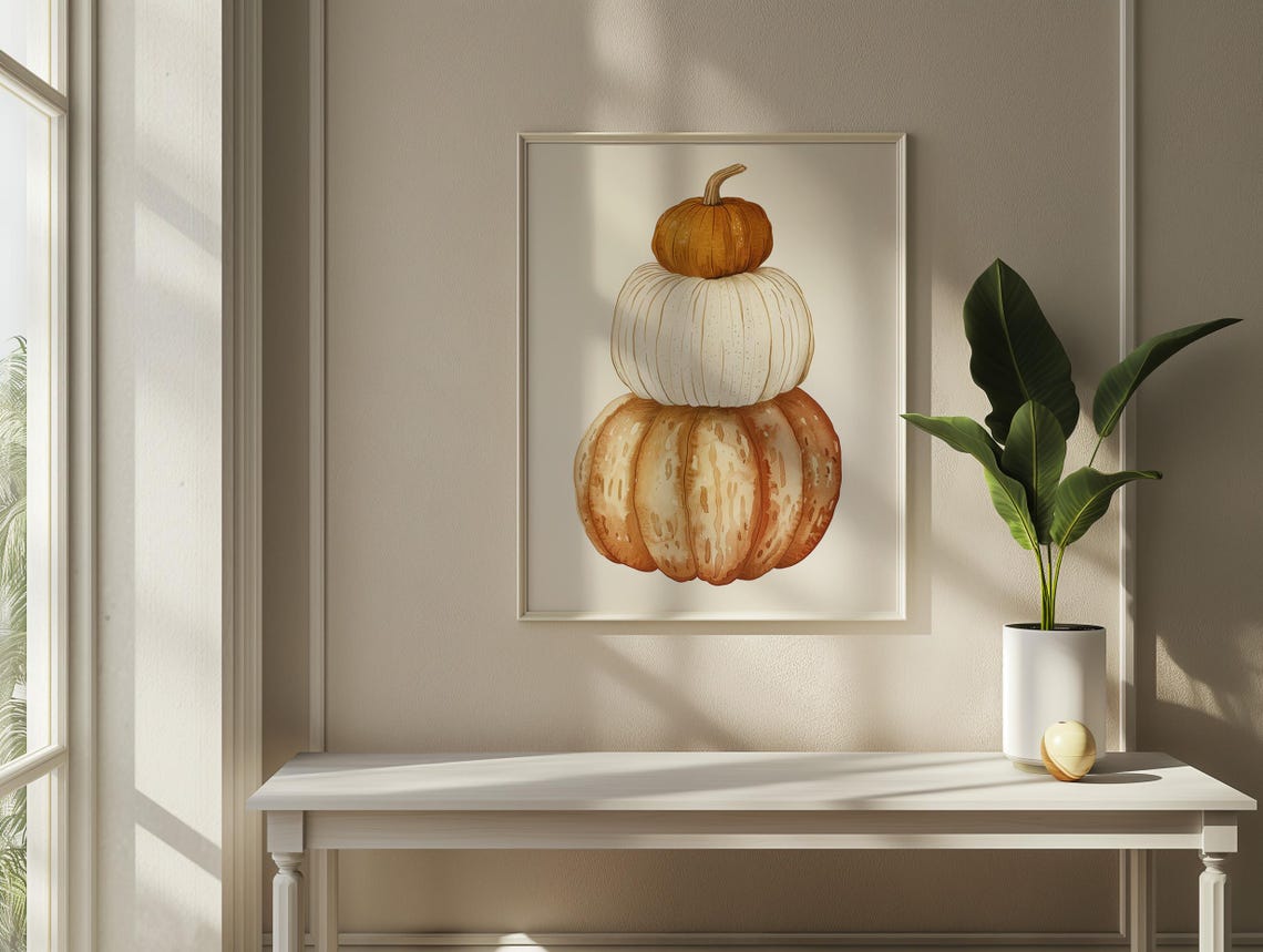 Stacked Pumpkins Watercolor Minimalist Fall Harvest Thanksgiving Print - Image 2