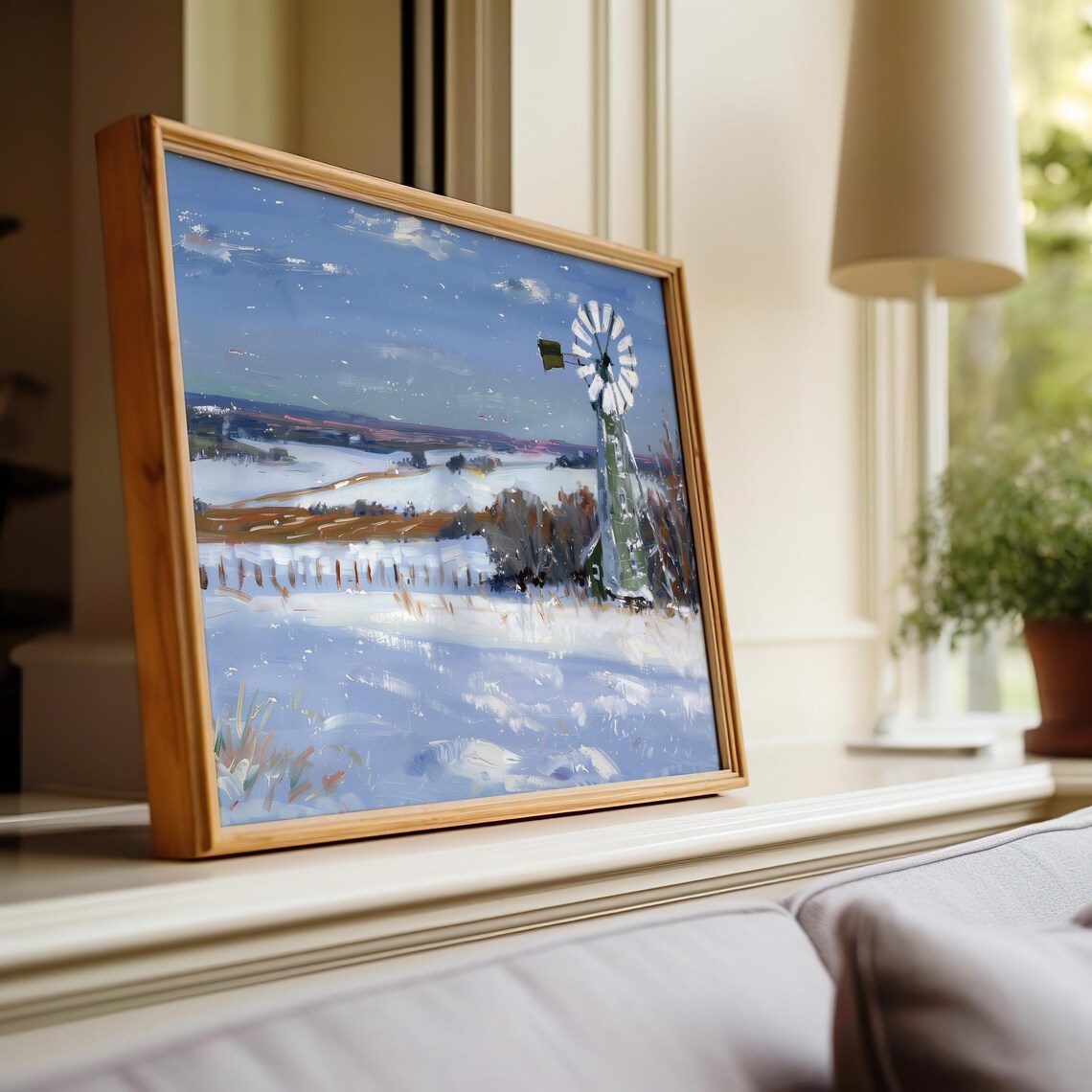 Winter Landscape With Windmill, Farm Scene - Image 2