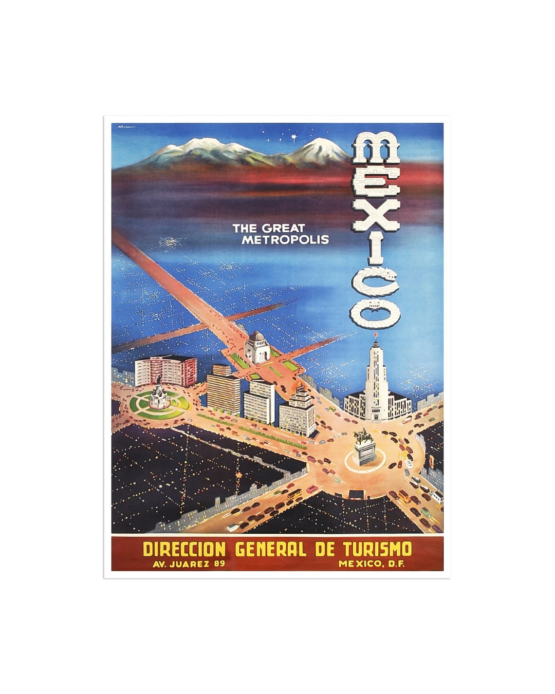 Mexico The Great Metropolis Vintage Mexico City Travel Poster
