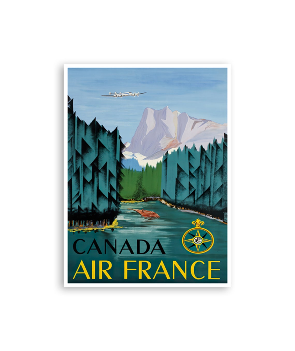 Canada Mountain Lake Seaplane Air France Vintage Airline Poster