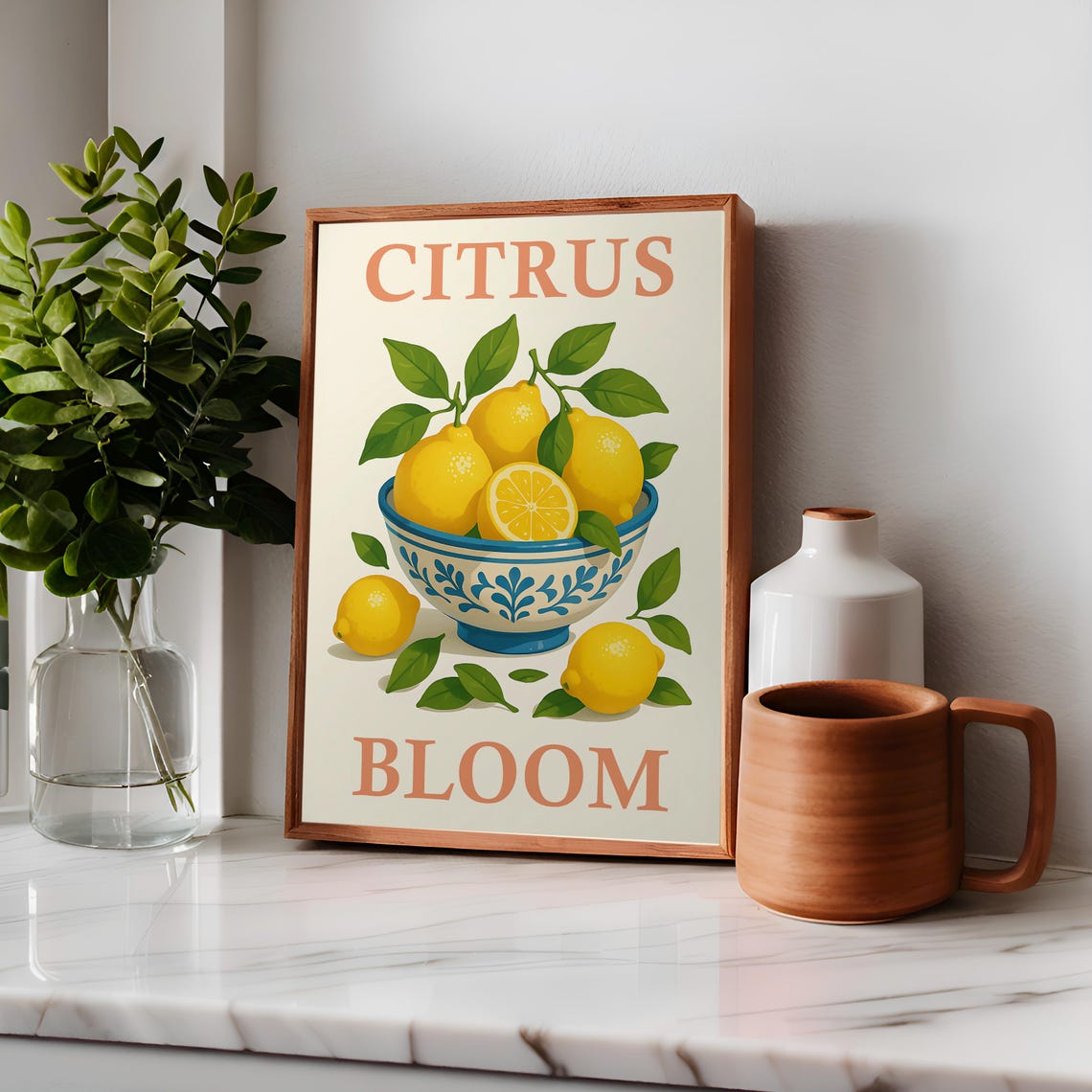 Lemon Wall Art, Citrus Illustration Kitchen Decor - Image 3