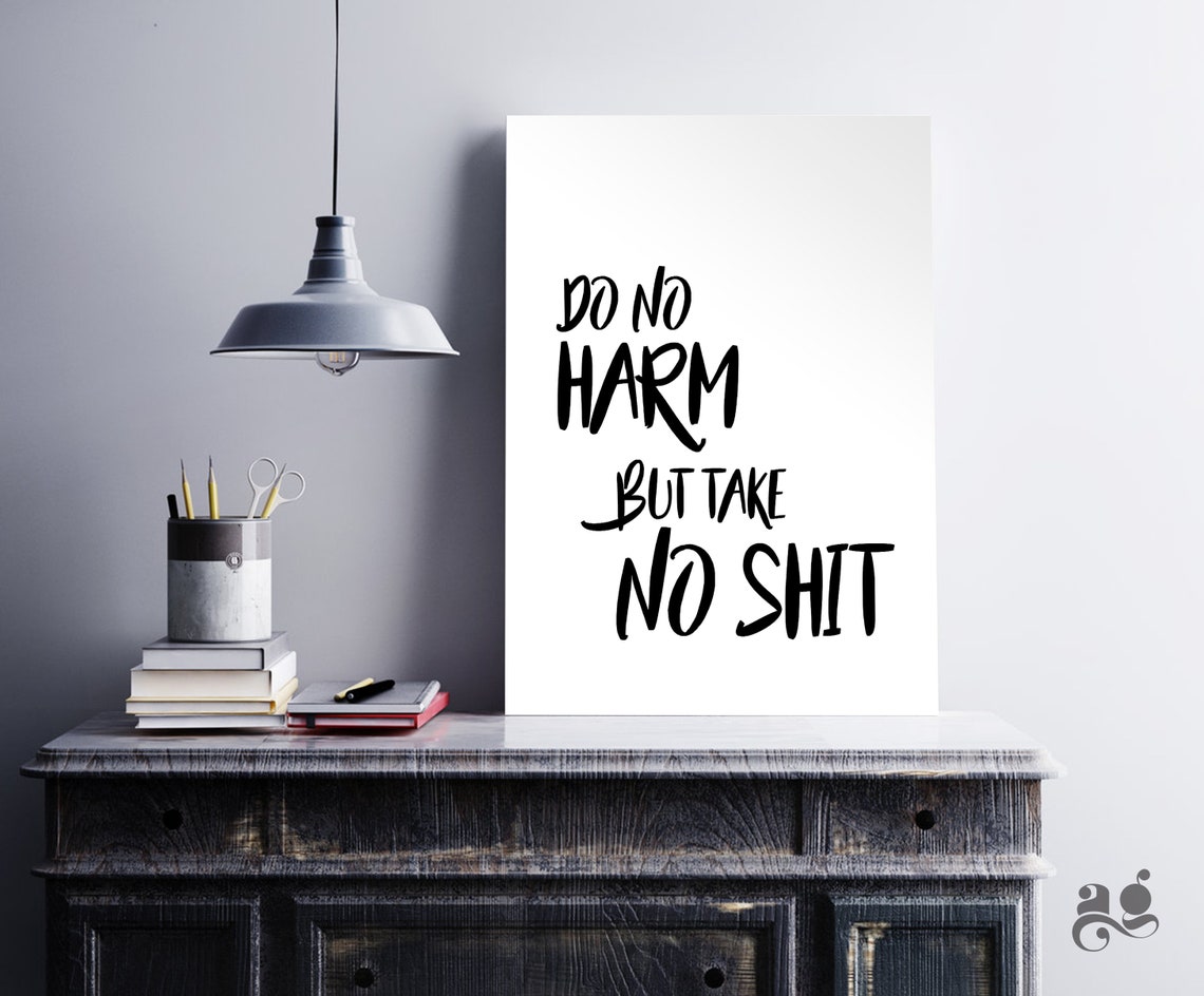 Do No Harm But Take No Shit Inspirational Quotes Print Motivational Quote Gift Typography Print Wall Art Black And White Art - Image 2