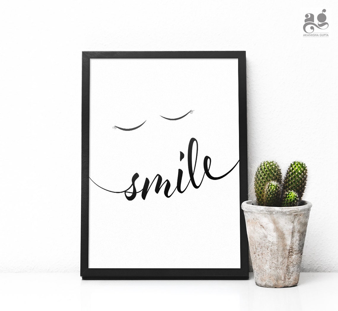 Smile Face Script Typography Minimalist Happy Nursery Decor Poster - Image 3