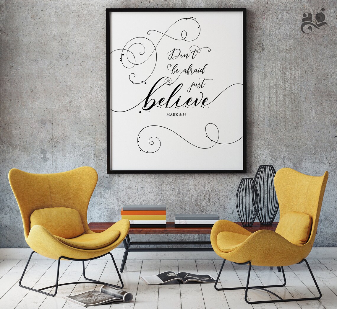 Bible Verse Dont Be Afraid Just Believe Mark 536 Christian Prints Scriptures Wall Art Bible Verses Posters Believe Quotes - Image 2