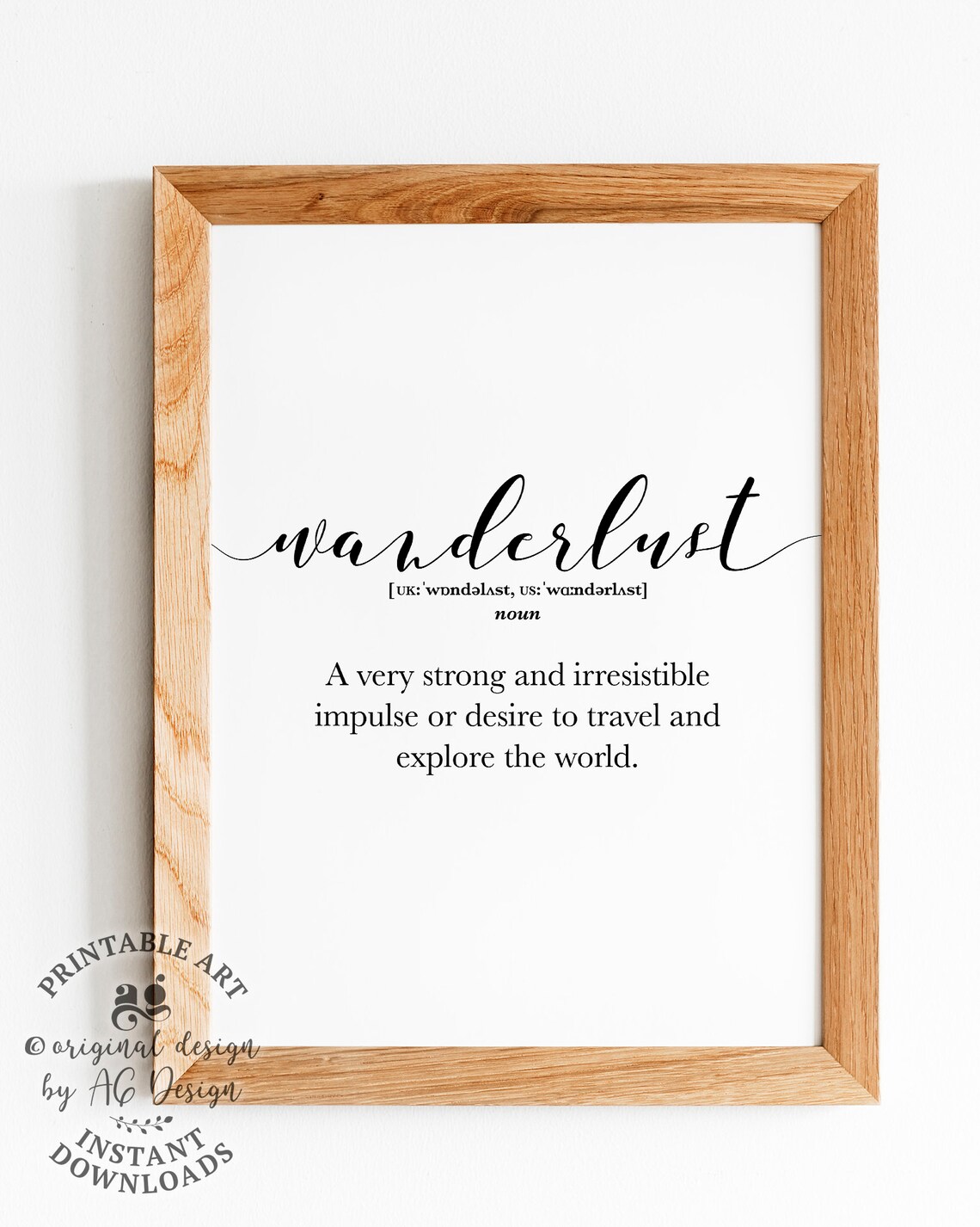 Wanderlust Definition Dictionary Typography Poster for Travel Lovers Decor