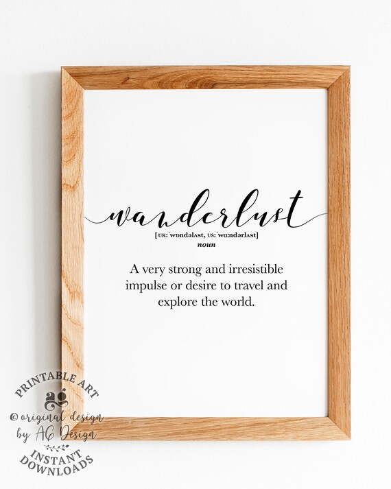 Wanderlust Definition Dictionary Typography Poster for Travel Lovers Decor