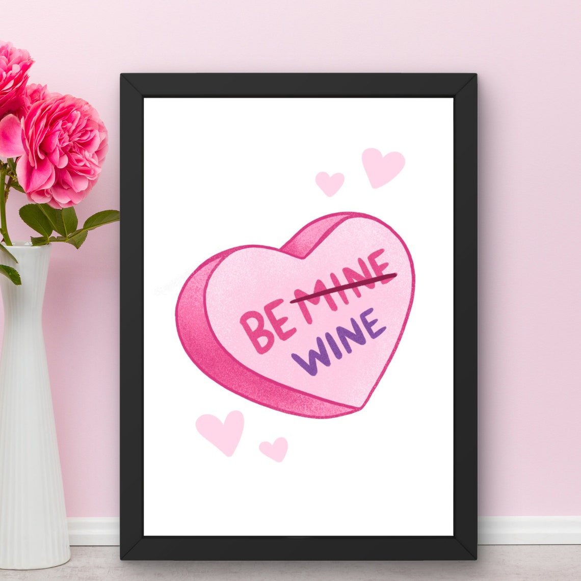Be Mine Wine Print Vday Wall Art Modern Holiday Art Diy Valentines Day Decor Cute Trendy Candy Heart - Image 2