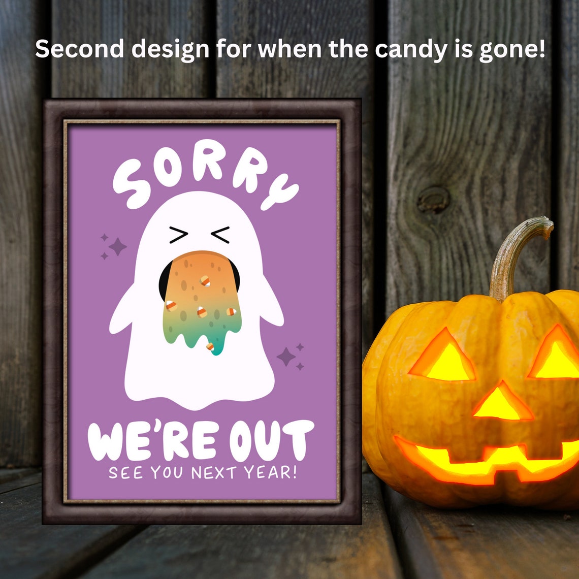 Trick Or Treat Ghost Candy Door Signs Two Piece Halloween Poster - Image 2