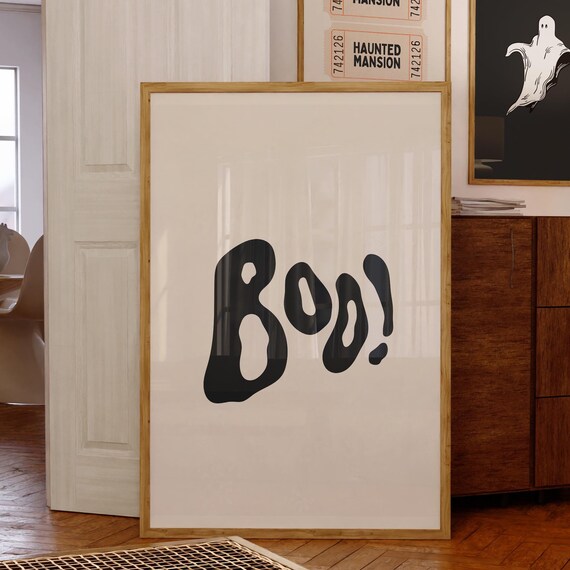 BOO Chunky Black Bubble Letters Cream Minimalist Halloween Fun Poster
