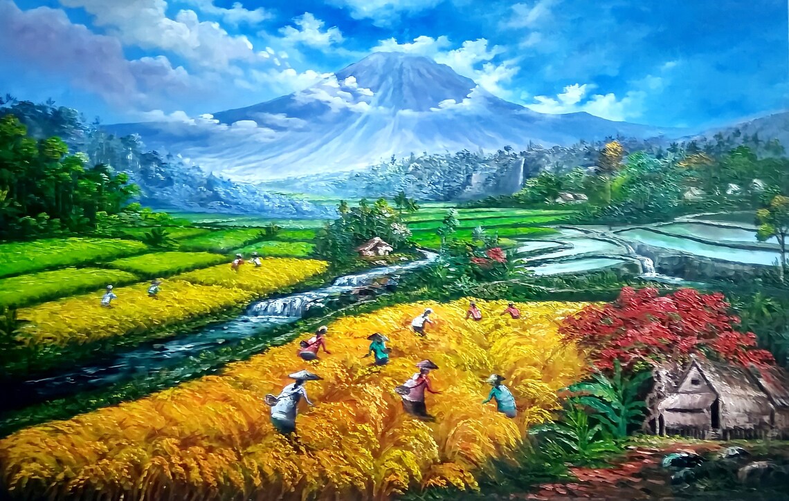 Rice Harvest Realistic Painting Art Print - Image 2