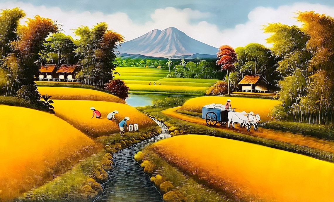Abundant Rice Harvest Landscape Art Print - Image 4