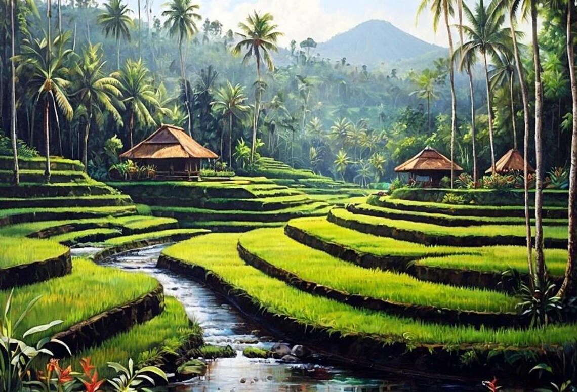 Green Harmony Rice Terraces Landscape Art Print - Image 5
