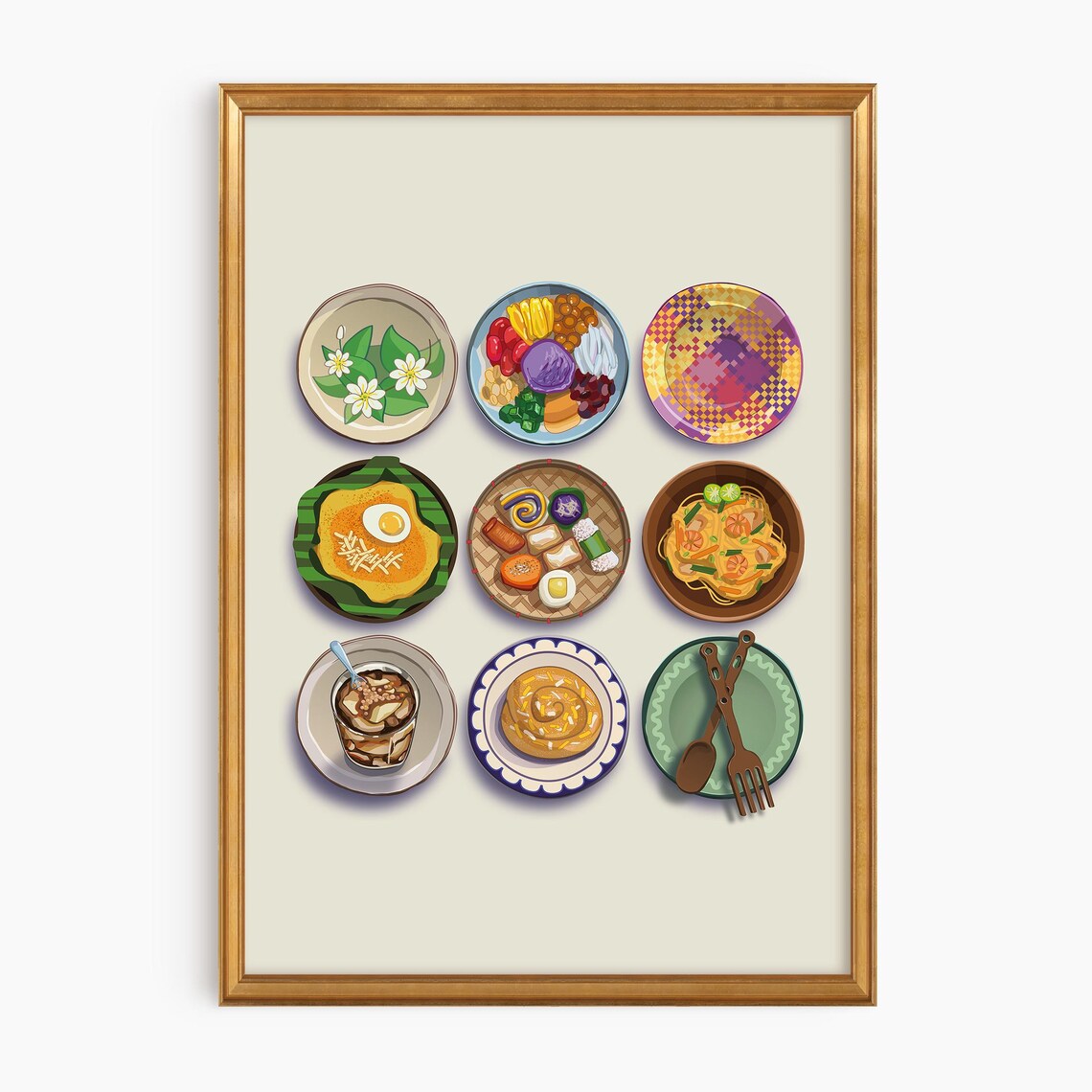 Filipino Street Food Illustrated Grid Traditional Dishes Print