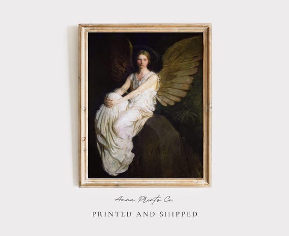 Mailed Gicle Print Vintage Angel Painting Dark Academia Aesthetic Decor Antique Portrait Artwork Victorian Fine Art Print Decor