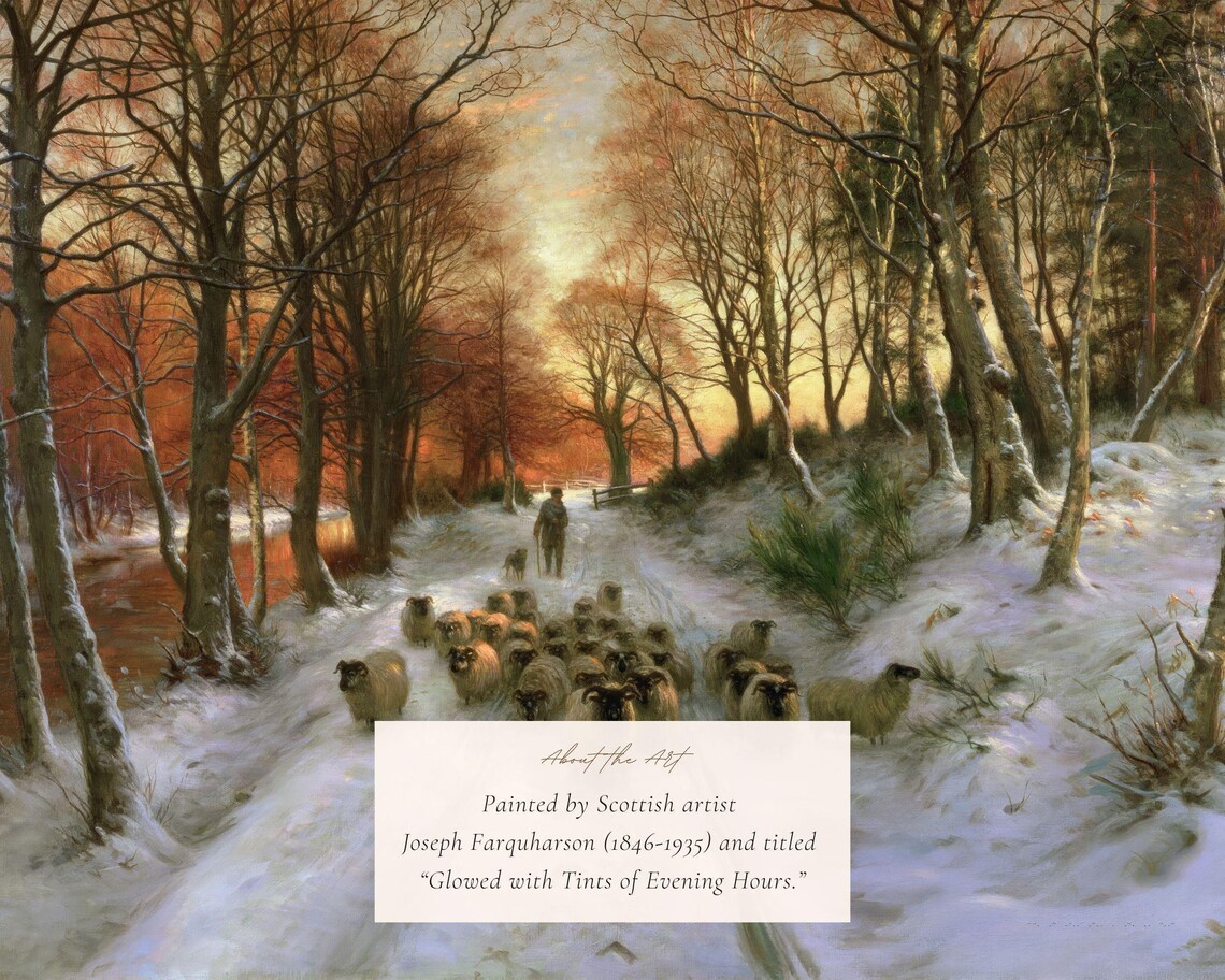 Vintage Sheep in a Winter Landscape, Seasonal Art Print - Image 2