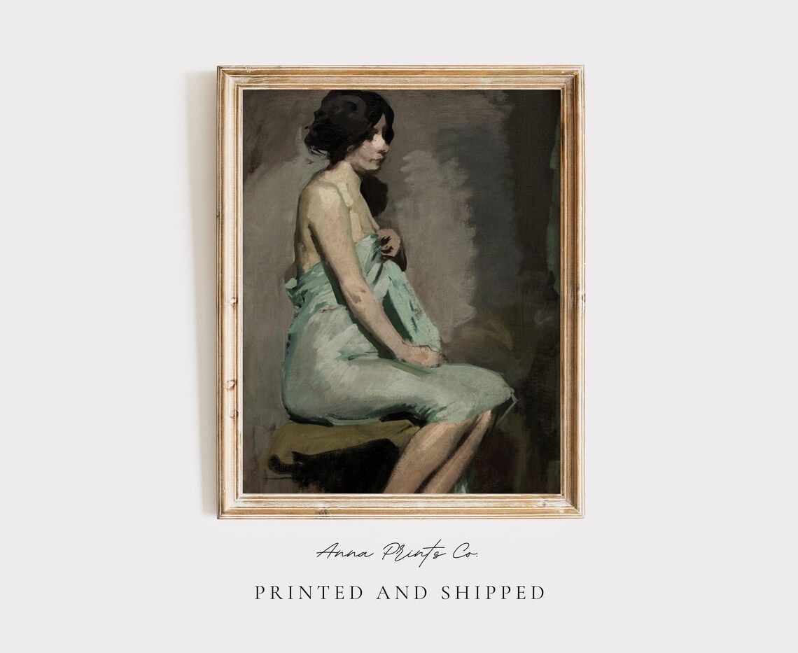 Study of a Seated Woman Vintage Oil Painting Print Antique Portrait