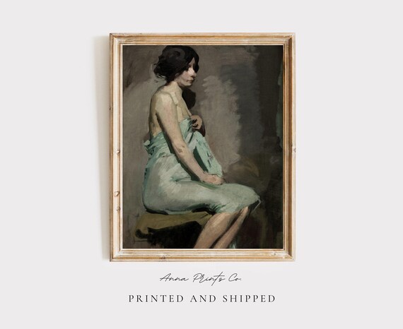 Study of a Seated Woman Vintage Oil Painting Print Antique Portrait