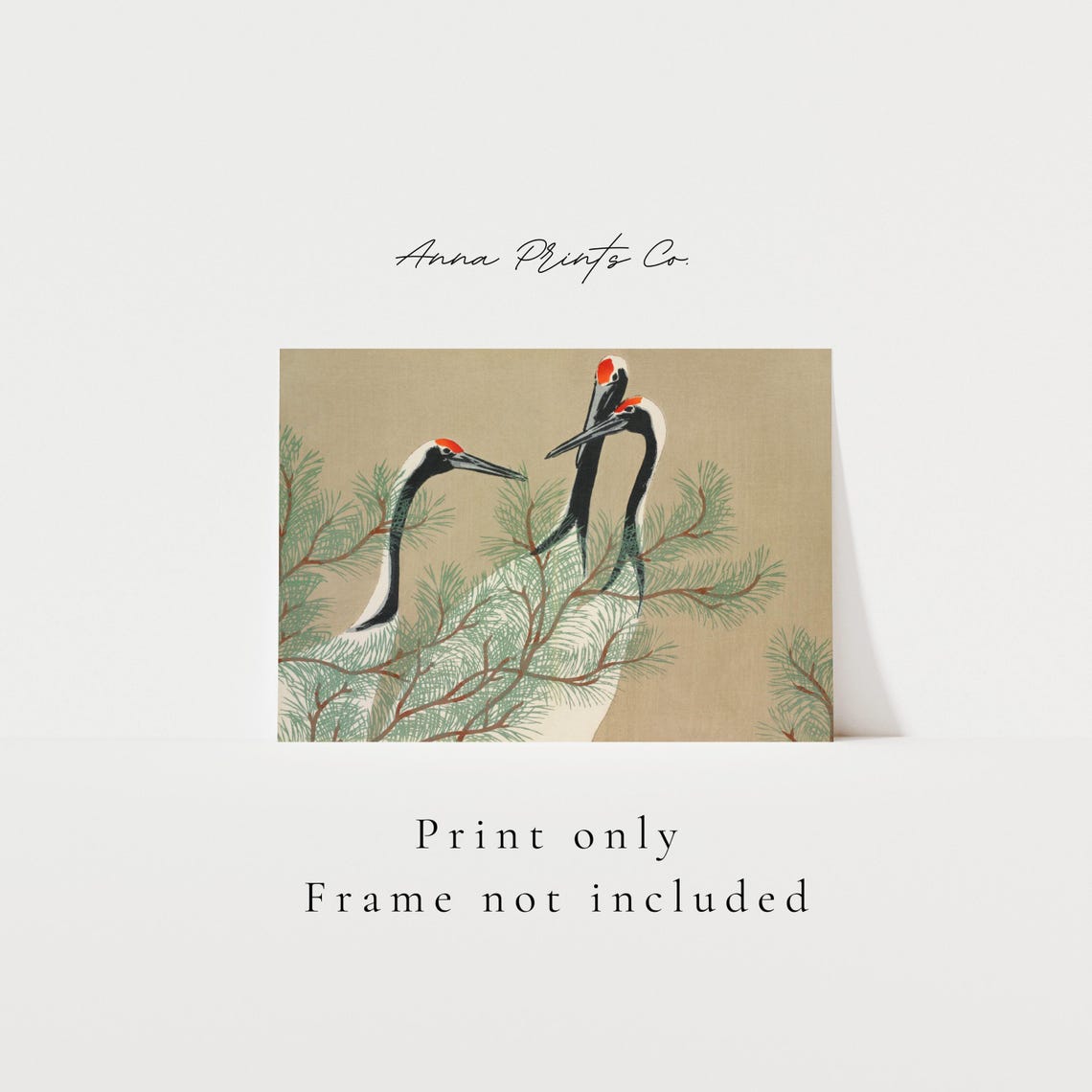 Japanese Red Crowned Cranes With Pine Branches Vintage Bird Art Print - Image 3