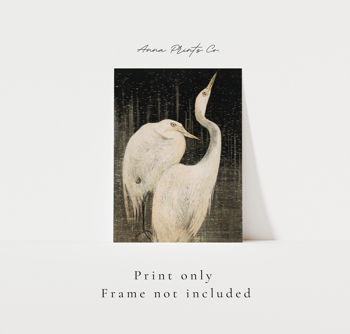 Two Egrets Antique Illustration, Dark Academia Art Print - Image 3