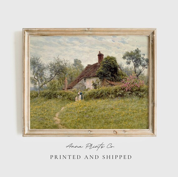 Antique Countryside Cottage, Vintage Farmhouse Art Print