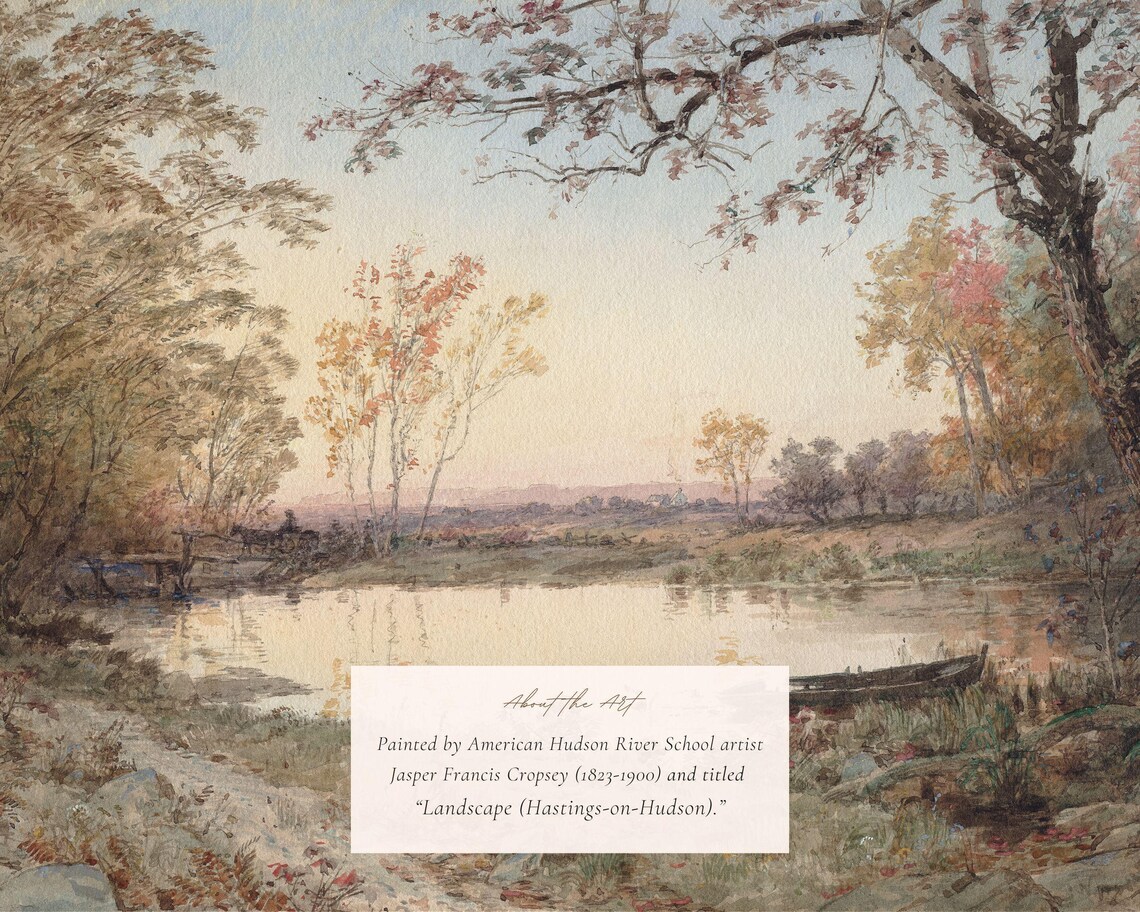Antique Pond in Autumn Landscape, Vintage Art Print - Image 2