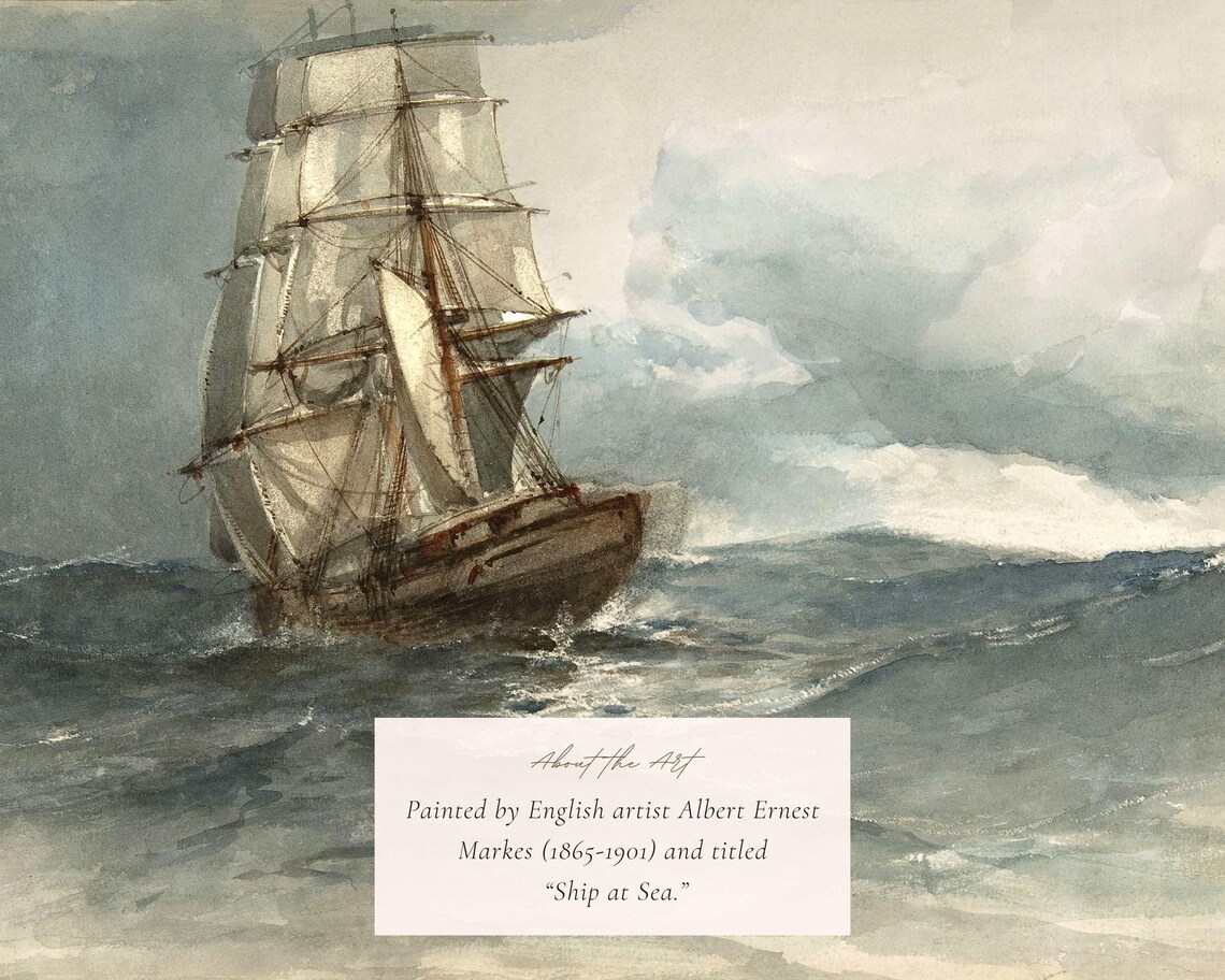 Antique Ship at Sea, Vintage Nautical Art Print - Image 2