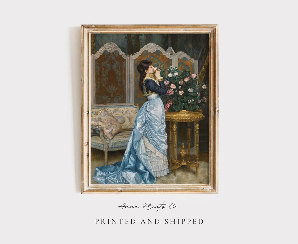Young Woman Smelling Roses, Vintage Victorian Art Print
