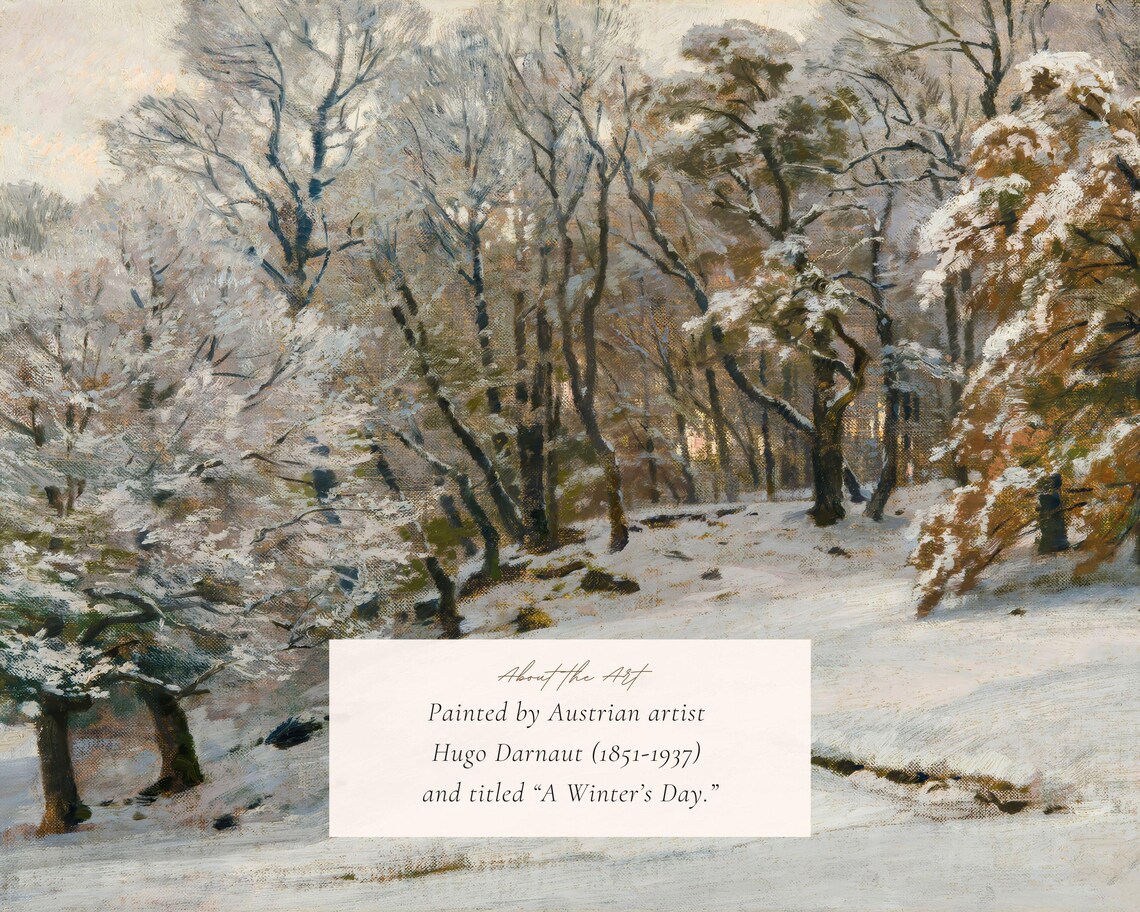 Antique Winters Day Snowy Landscape Painting Print Holiday Wall Art - Image 2