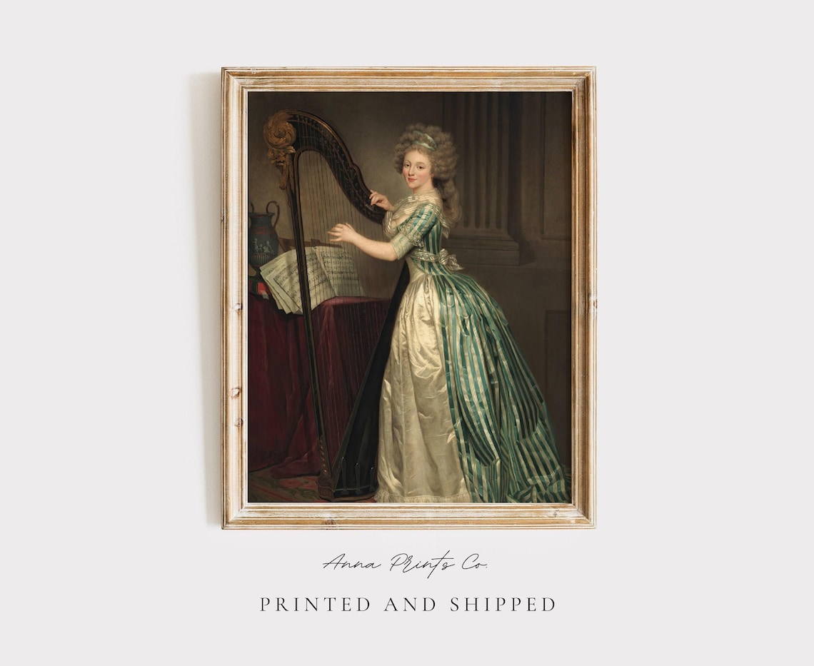 Antique Woman With Harp Portrait, Baroque Art Print